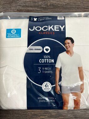 Men's Jockey Classic 3 pack V-Neck White Shirts T-shirt Stay Cool sz 2XL  NEW